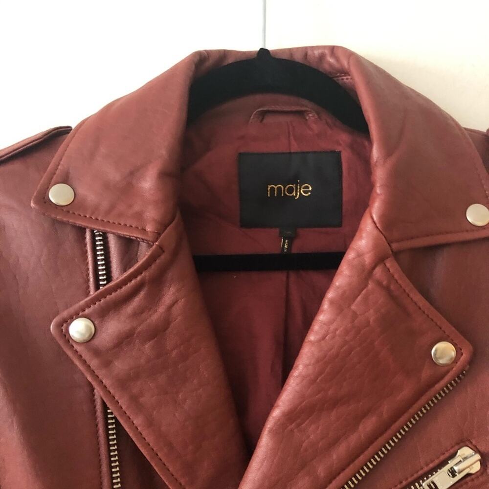 Maje Red Lamb Leather Biker Jacket - Picture 5 of 8